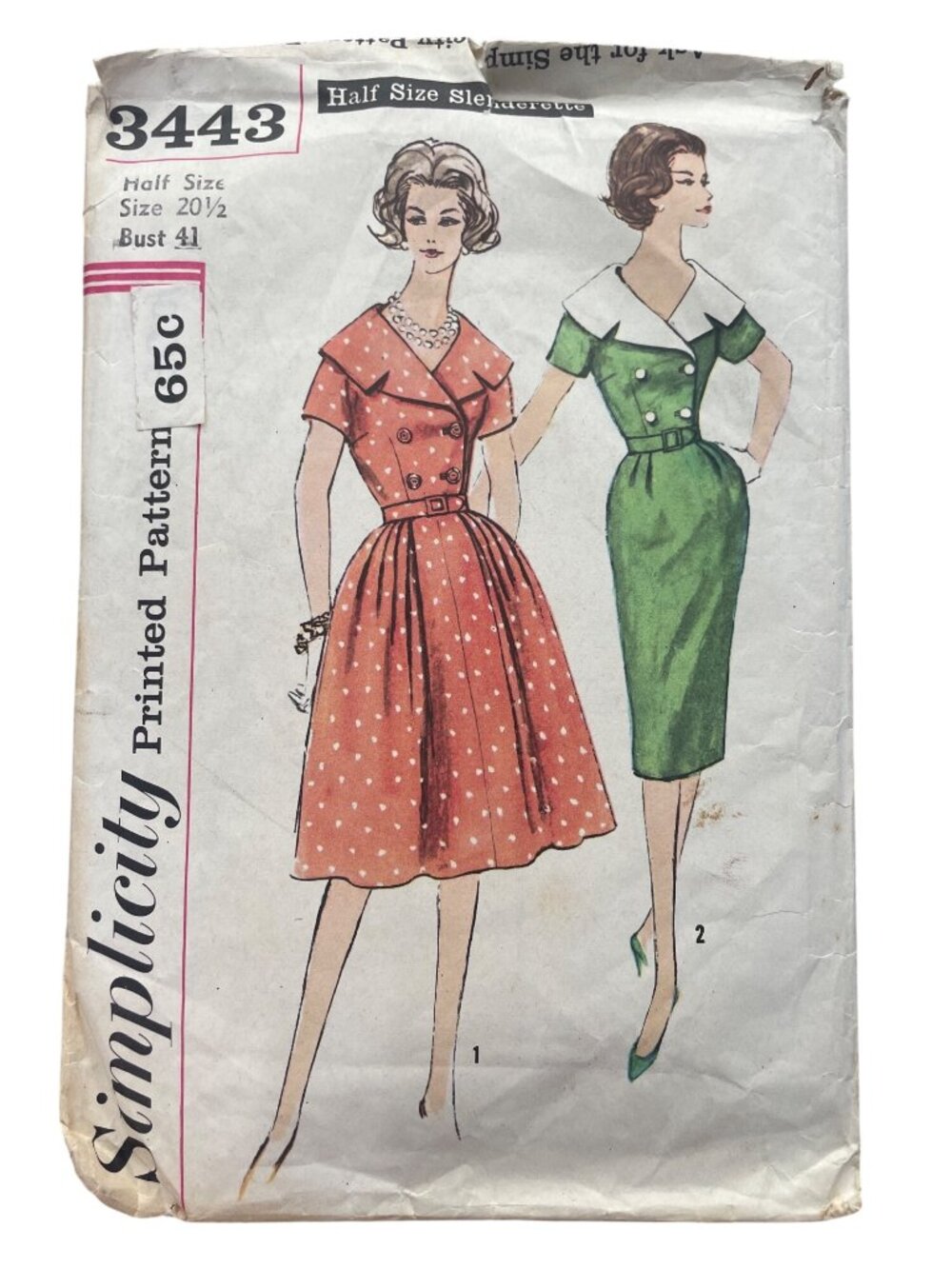 Vintage Simplicity 3443 Sewing Pattern Size 20 1/2 Misses One Piece Dress CUT